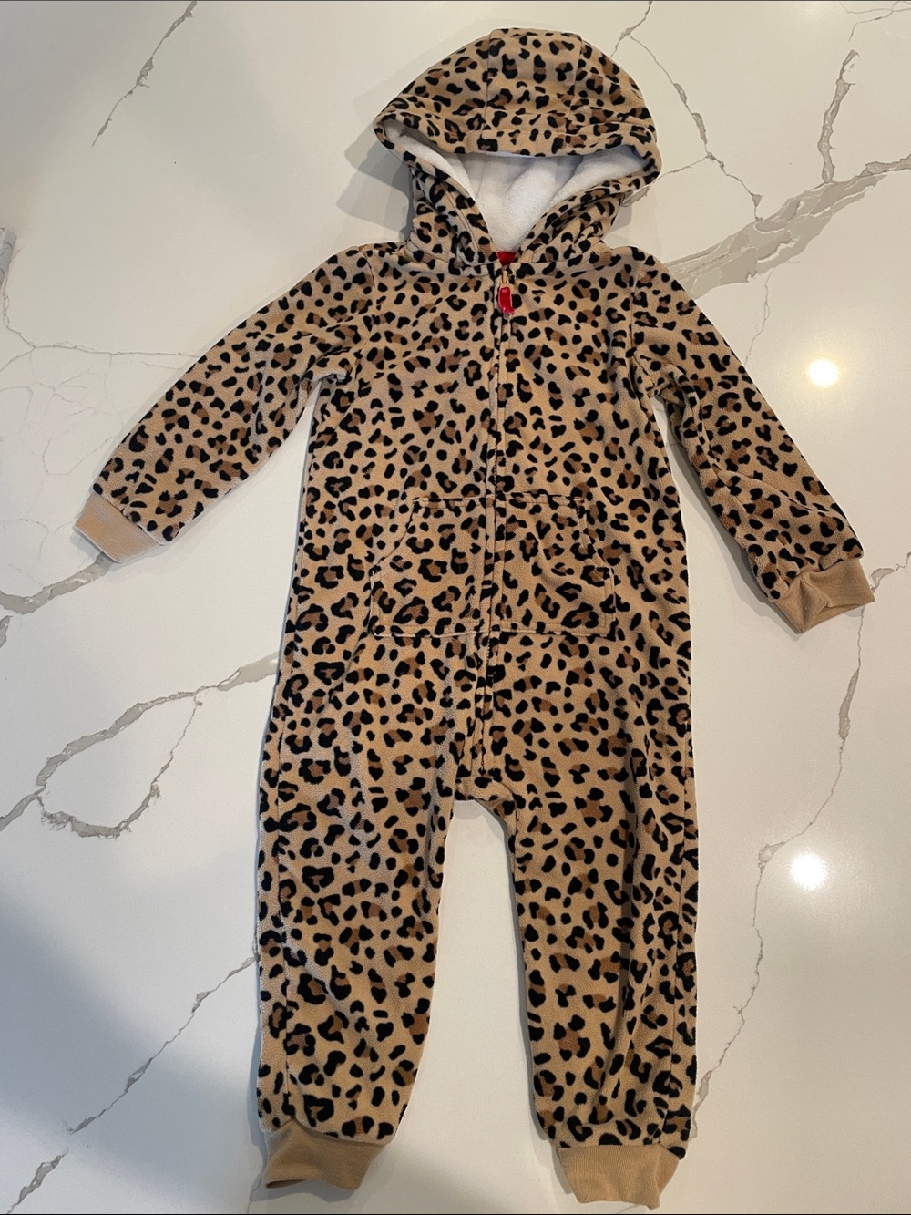 Carter's Leopard Print Hooded One-Piece  Fleece - Tan and Black